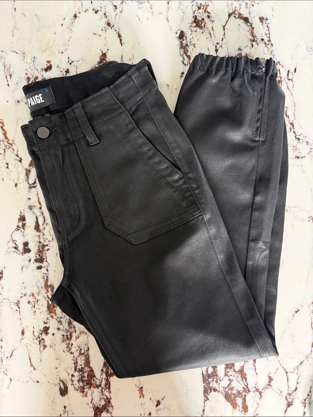 PAIGE Black Coated Jogger Pants with Elastic Ankles